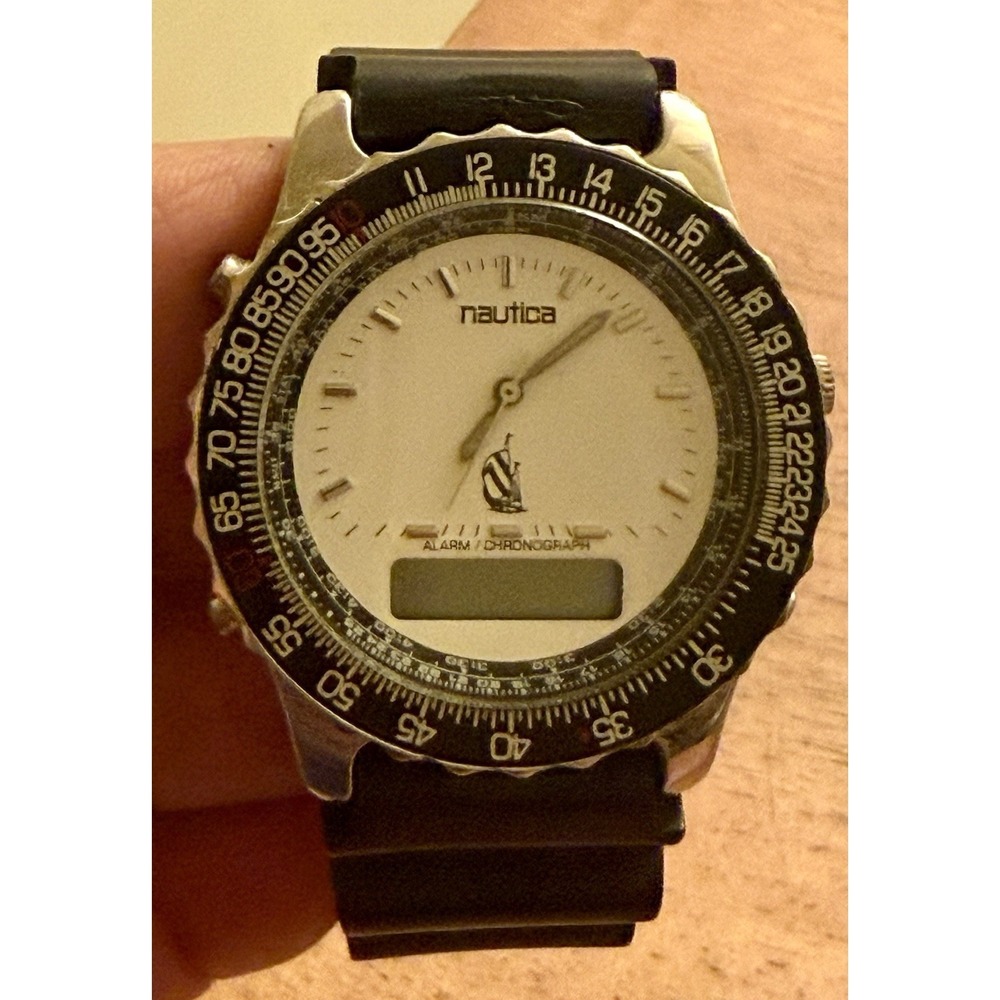 Vintage‎ Rare Nautica Digital Analog Watch 1990s White Face Needs Battery